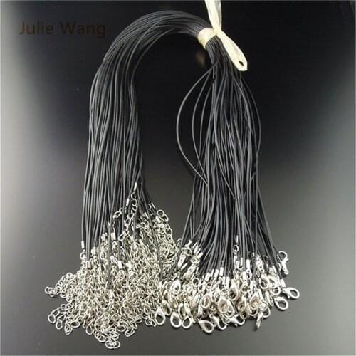 24pcs New Fashion Wax Rope Chain With Tails Black Leather Cord Necklace Rope Pendant Clasp Jewelry Making Accessory