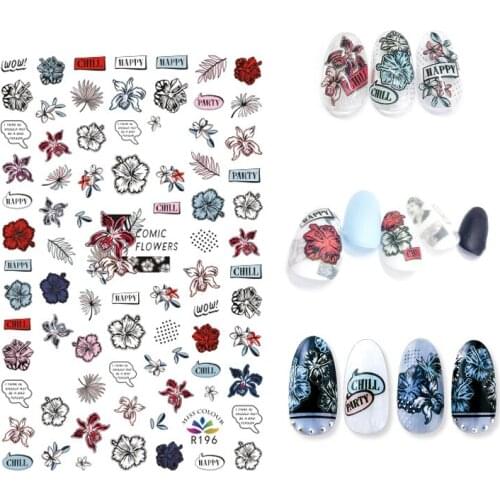3D Stickers for Nails Flower Grass Leaf Comics Nail Foil Sticker Adhesive Stickers for Manicure Nail Art Decoration Accessories