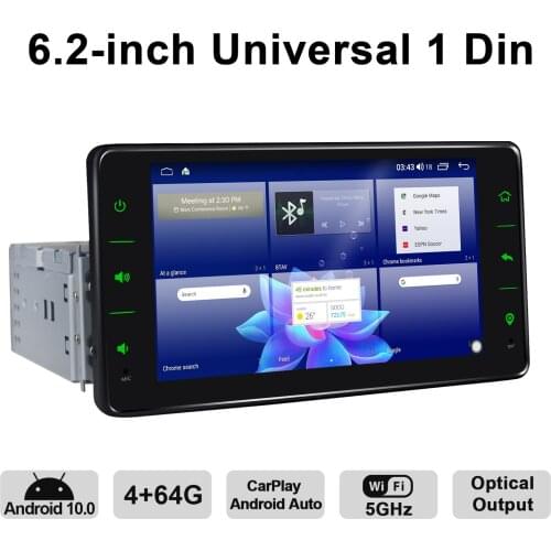 6.2"Autoradio 1Din Android 10 Car Radio Stereo Auto Universal Multimedia Player Head Unit Carplay Tape Recorder Rear camera DVR