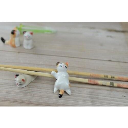 6pcs/set Lucky Cat Ceramic Chopsticks Rack Frame Cartoon Chopsticks Holder Rest Flatware Home Tableware Set lin3444