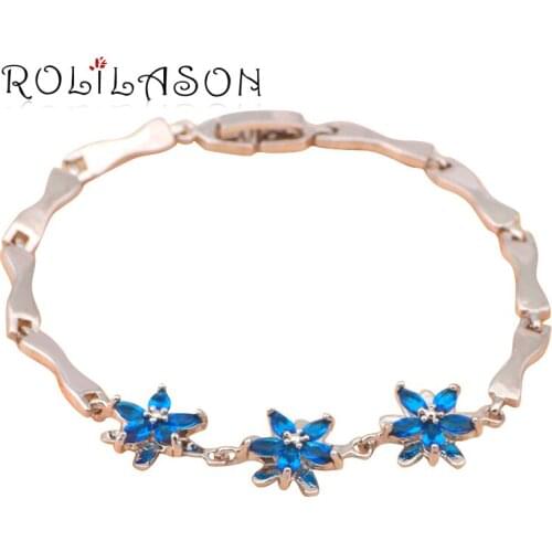 ROLILASON Summer vibe flower shaped Blue Zircon Bracelet Health Fashion jewelry TB383
