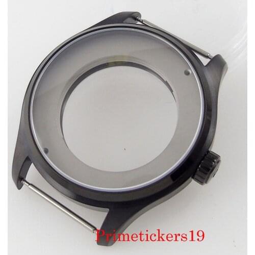 44mm Watch Case Black PVD Plated Sapphire Glass Fit MIYOTA 8215 821A 8205 Mingzhu 2813 Automatic Movement 5ATM Waterproof Parnis