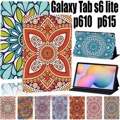 For Samsung Galaxy Tab S6 Lite P610/P615 10.4 Inch Tablet Case Mandala Pattern Case Leather Tablet Stand Folio Cover + Stylus