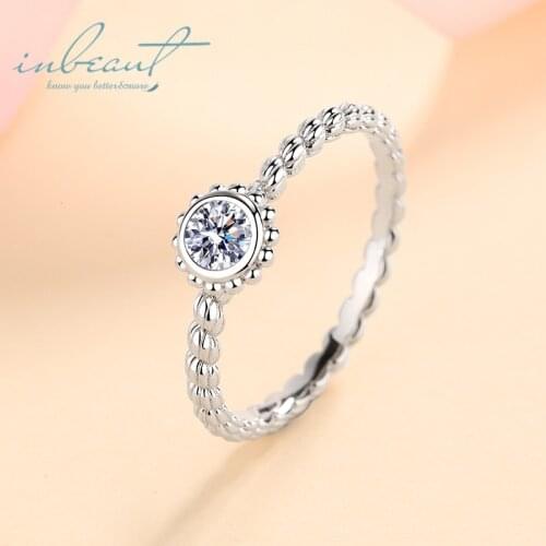 Inbeaut Pass Diamond Test 0.3 ct Round Excellent Cut D Color Moissanite Ring 925 Silver Sparkling Stone Wedding Rings for Women