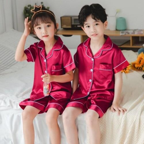 Fake Silk New Boys Pajamas Kids Home Pijamas Sets Girls Pyjamas Kids Cartoon Sleepwear Baby Nightwear Summer Pijamas for Kids