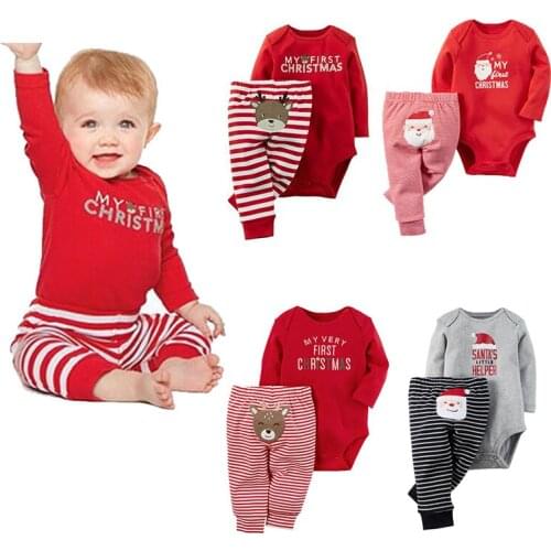 Infant Toddler Kids 2 Piece Set Christmas Elk Santa Claus Print Costume Baby Boys Girls Lovely Bodysuit Tops + Long Pants Autumn