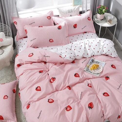52 Pink Strawberry Bed Linens cute bedding set girls duvet cover sets Quilt cover Bed Sheet king queen size
