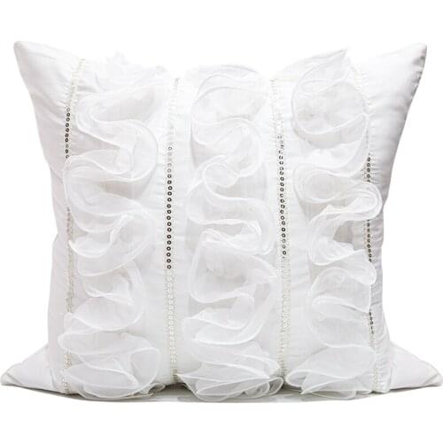 Handmade Lace Floral Cushion Cover Plain White Princess Pillow Cover Home Decorative Living Room Sofa Pillowcase 45x45cm/30x50cm