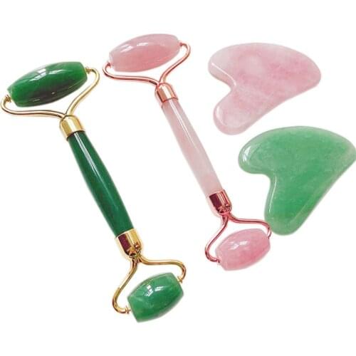 Quartz Roller Face Massager Facial Jade Roller Double Heads Stone Massage Skin Relaxation Beauty Care Thin Face Slimming Set Box