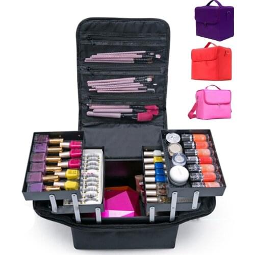 Multilayer Clapboard Cosmetic Bag Case Beauty Salon Tattoos Nail Art Tool Bin Women Makeup Organizer Large Capacity Bag