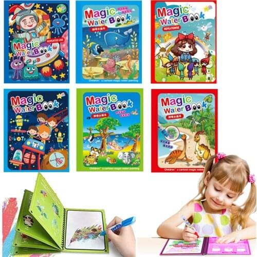 Montessori Kids Toys Reusable Coloring Book Cartoon Magic Water Drawing Book Set Sensory Early Education For Kids Birthday Gift