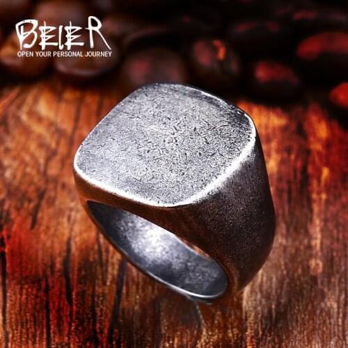 Beier 316L Stainless Steel Round and square Antique silver men and women High Quality fashion wholesale ring jewelry LR484