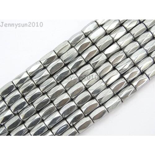 Natural Metallic Silver Hematite Gems stone Faceted Tube Beads 5x8mm for Jewelry Making Crafts 10 Strands/Pack