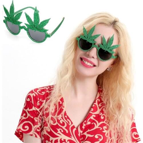 Novelty Glitter Green Leaf Sunglasses Funny Eye Glasses Fancy Party Dress Up Props