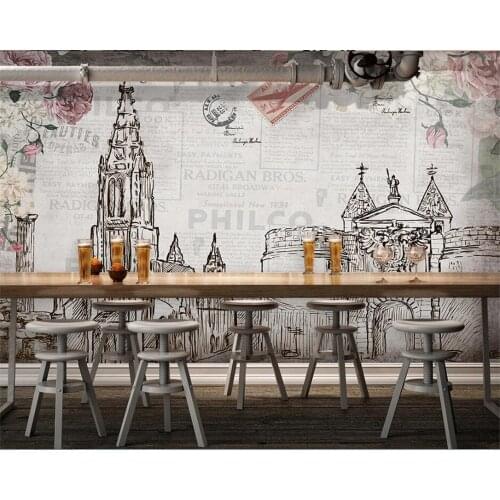 Beibehang papel de parede Custom Wallpaper Mural Retro Paris London Background Wall Feature Cafe Restaurant Wall Cover Wallpaper