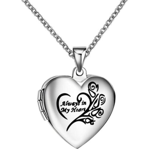 Always In My Heart stainless steel Love Heart Locket Necklace That Holds Pictures Photo Locket Necklace Includes 20 inch Chain