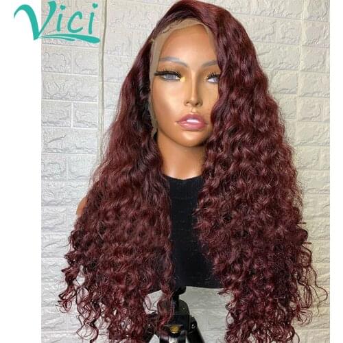 99j Burgundy T Part Lace Wig Curly Human Hair Wig Colored Human Hair Wigs Pre Plucked With Baby Hair For Black Women Indian Hair
