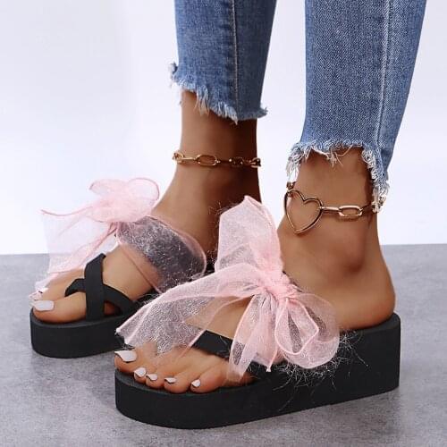 Colorful Bow-knot Woman Platform Sandals Big Floral Ladies Slippers Woman Flipflops Camouflage Butterfly-knot Sweet Ladies Shoes