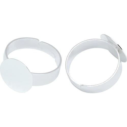 20PCS/lot Silver Adjustable Blank Ring Holder Fit 10/12mm Cabochon Setting Cameo Base Handmate DIY Ring Jewelry Making