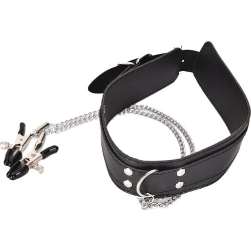Slave Collar & Nipple Clamps Leather Necklace Adult Games Sex Products For Woman, Bdsm Bondage Erotic Sex Toys For Couples