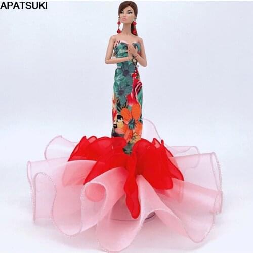 Colorful Floral Silm Party Dress for Barbie Doll Outfits Clothes Elegant Fishtail Evening Dresses 1/6 Dollhouse Accessories Toy