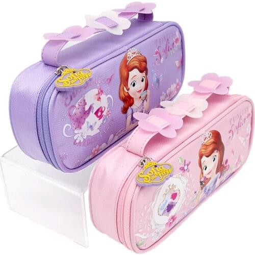 Disney Sophia stationery bag cartoon cute portable large-capacity pencil case boys and girls hand bags office learning gifts
