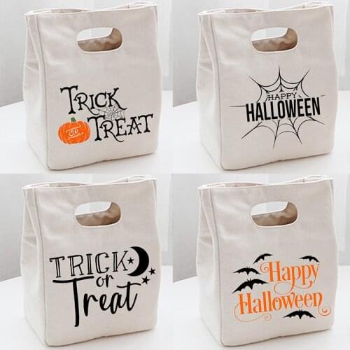Happy Halloween Print Fresh Cooler Bags Portable Thermal Canvas Lunch Totes Travel Picnic Party Food Storage Pouch Handbag Gifts