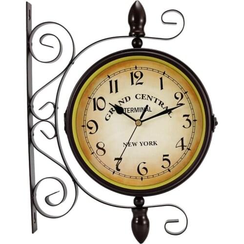 Vintage Double Side 8inch Round Wall Colok European Antique Style Wrought Iron Spiral Clock Battery Powered Home Garden Decor
