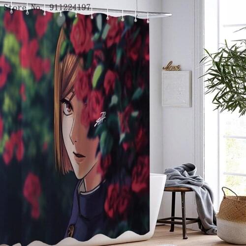Jujutsu Kaisen Shower Curtain Japanese Anime 3D Printing Bathroom Shower Curtain Bathroom Waterproof Shower Screen with Hooks