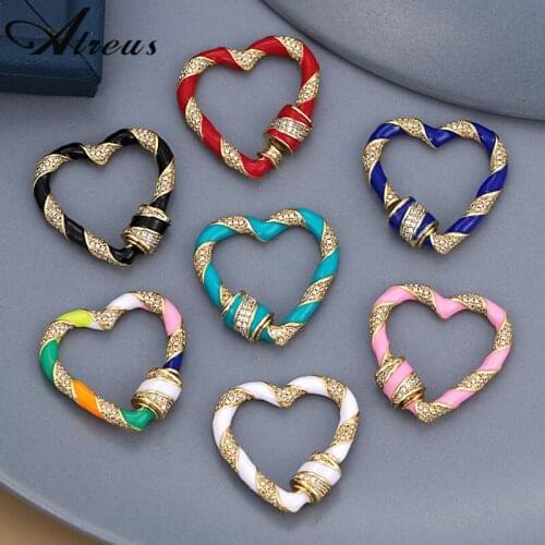 Jewelry Making Supplies Enamel Heart Clasp CZ Zircon Hook Spiral Clasps for DIY Women Necklace Bracelet Hand Made Accessories