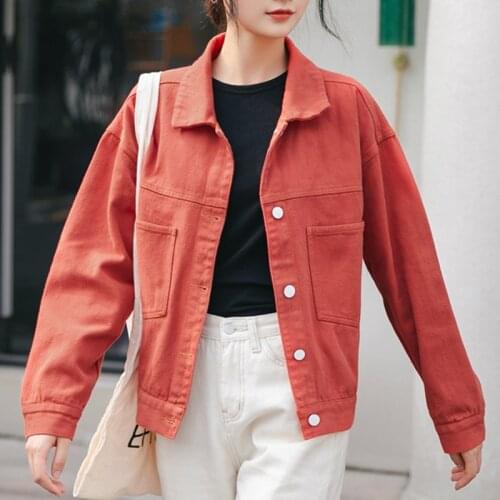 Flectit Casual Colored Denim Jacket Contrast Button Pocket Jeans Jacket Womens Outerwear Jacket