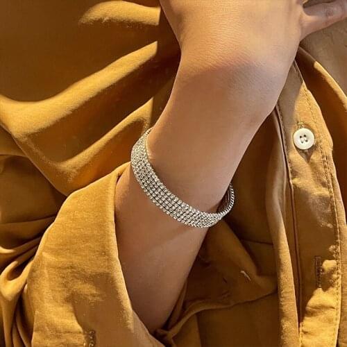 Womens Bracelets Shiny Rhinestone Open Adjustable Simple Personality Accessories Trendy Woman Jewelry Fine Women Bracele