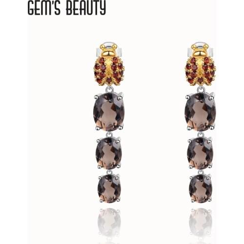 GEMS BEAUTY 925 Sterling Silver Vintage Stud Earrings 2021 For Women Oval Cut Natural Smoky Quartz Handmade Stud Earrings