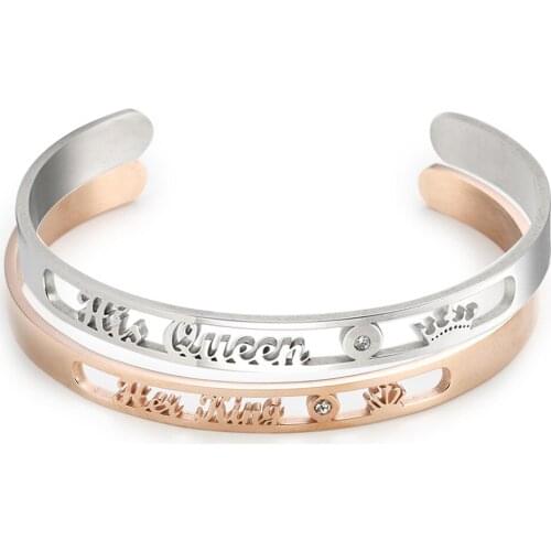 Stainless Steel Hollow Letters Bracelet Crystal His Queen Her King Crown Bangle Women Bracelets Jewelry 2019 New Hot Wholesale