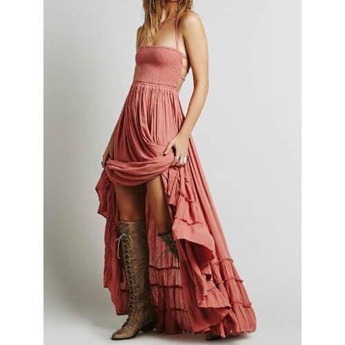 2021 Beach Dress Sexy Dresses Boho Bohemian People Holiday Summer Long Backless Cotton Women Party Hippie Vestidos Mujer Ethnic