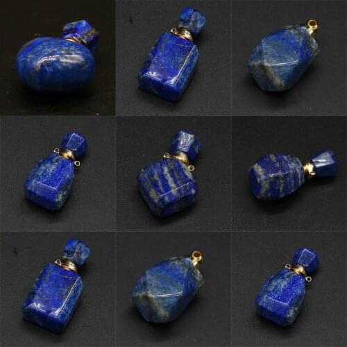 1pcs New Natural Lapis Lazuli Stones Perfume Bottle Healing Stone Necklace Pendants Reiki Essential Oil Diffuser Trendy Gift