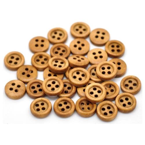 100pcs 9mm Mini Light Brown Wood Buttons 4 Holes Craft Clothe Sewing Decor Button