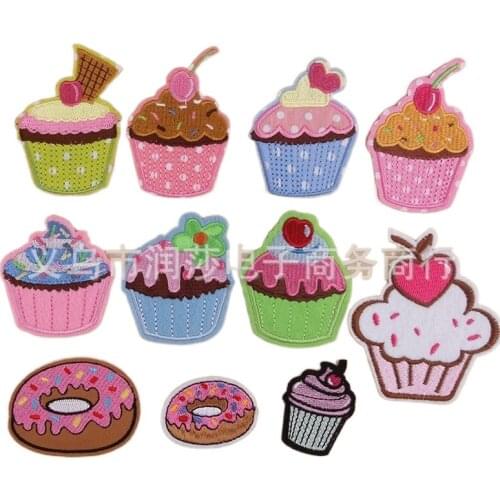 50pcs/lot Embroidery Patch Donut cake strawberry cubs Clothing Decoration Sewing Accessories Diy Iron Heat Transfer Applique