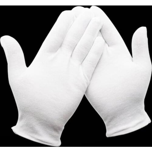 12 Pairs/lot White Cotton Gloves Health Daily Work Stretchable Lining Mittens Coin Jewelry Silver Costume Inspection Mittens