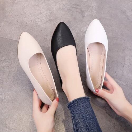 2021 Fashion Womens Shoes Flat Shoes Comfortable Womens Shoes Diagonal Heel Mom Shoes Pointed Toe Casual Single Shoes Women
