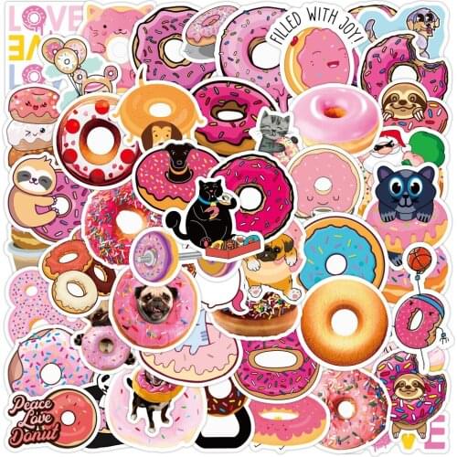 50pcs Cute Donut Stickers For Notebooks Notepad Computer Stationery Scrapbooking Material Pink Sticker Aesthetic Craft Supplies