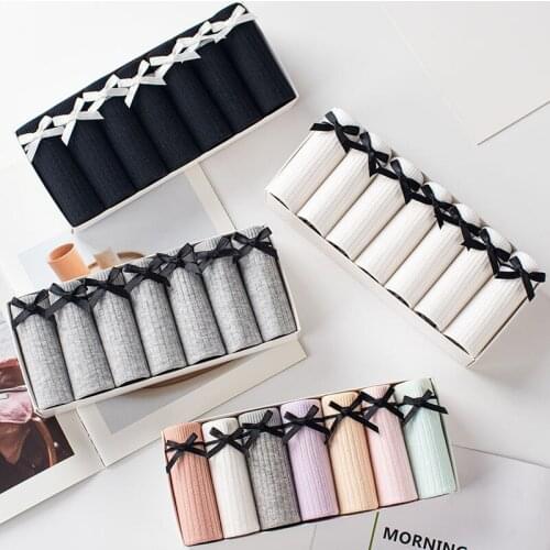 7pcs/lot Panties Female 2020 New Sexy Comfortable Soft Panties Female Cute Bow Middle Waist Cotton Solid Color Briefs Women