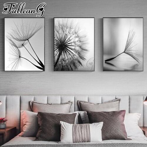 FULLCANG 5d diy diamond embroidery sale dandelion plant diamond painting triptych full square round drill home decor FC3357