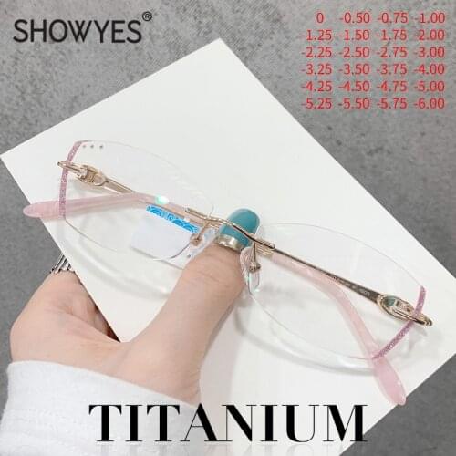Anti Blue Light Titanium Prescription Glasses Womens Ti Computer Eyeglasses Myopia Fashion Girl Pink Diamond Cutting Eyeglasses