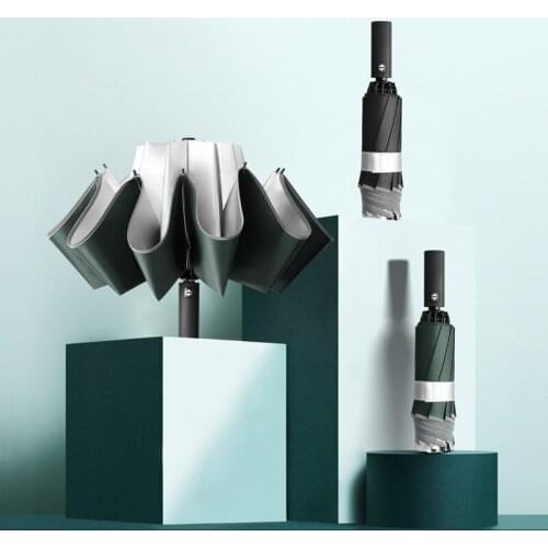 Automatic Reverse Folding Silver Coating Umbrella for Business Man Car High-End Anti-UV Women Umbrella