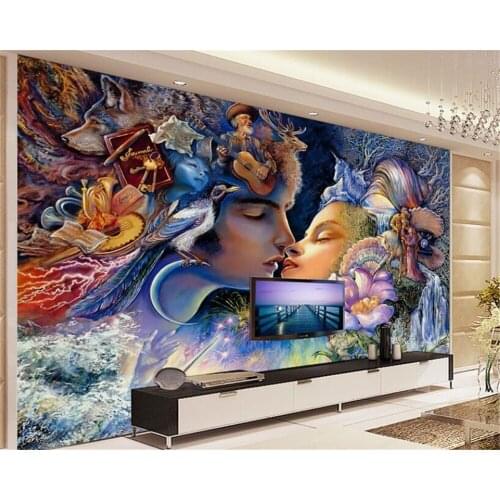 Beibehang papel de parede Indoor wallpaper hanging on the wall handsome male and female couple oil painting TV wall papier peint