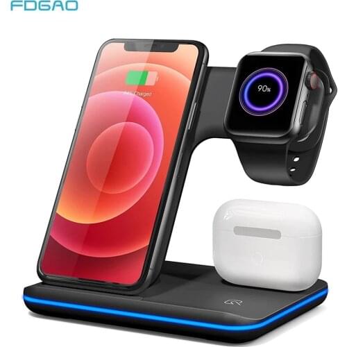 20W Fast Qi Wireless Chargers Stand 3 in 1 Charging Dock Station for Apple Watch 6 5 4 3 2 AirPods Pro iPhone 12 11 XS XR X 8
