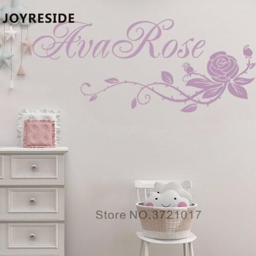 Flower With Customed Name Wall Sticker House Decoration Romantic Warm Room Decor Wall Decals Personalized Names Girls Room M056