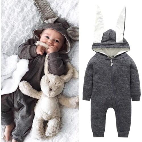 Zipper Rabbit Ear Hooded Baby Rompers Fall Spring Toddler Outfit Cute Boys Outwear Childrens Clothes For Girls