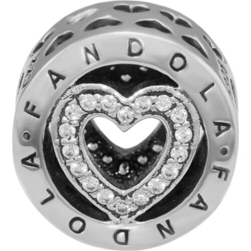Fandola CKK 925 Sterling Silver Singature Heart Love Beads Fits Pandora Charms Bracelet Jewelry Making for Mother Jewellery